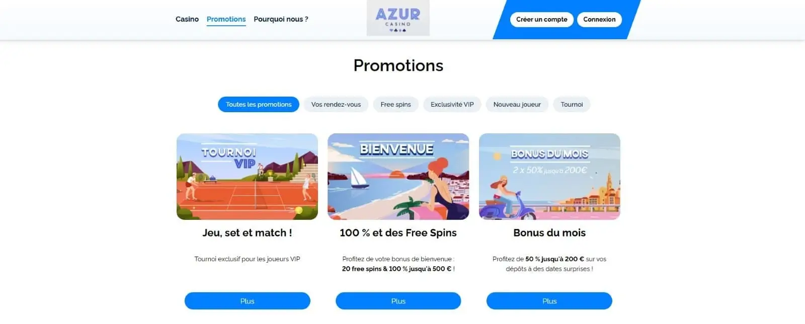 Offres de bonus chez Azur Azur casino bonus